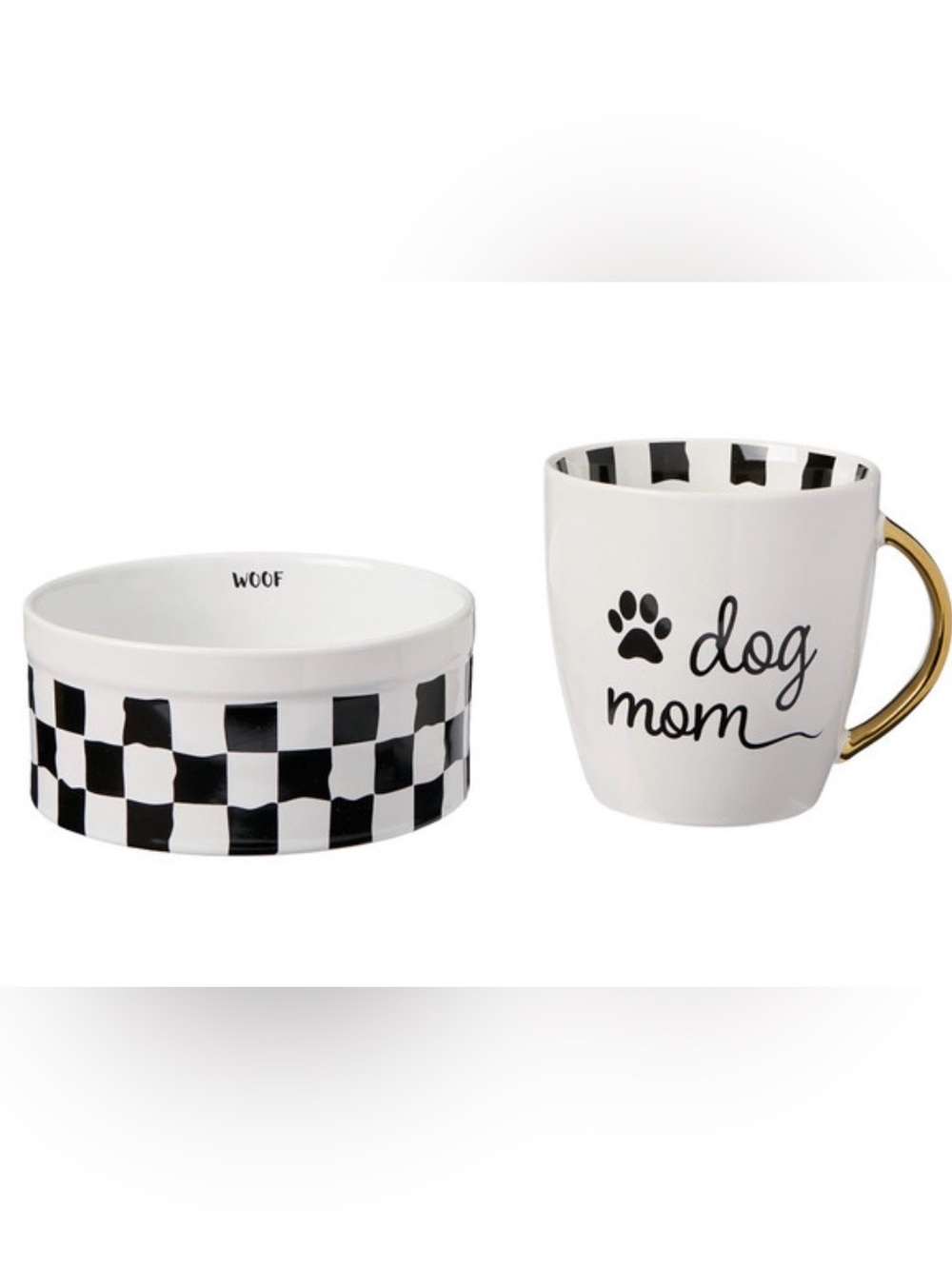 Aldi Crofton Matching Dog Mom Mug and Pet Bowl Set Black & White Checkered